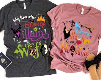 Camiseta de colores cómodos "Mi villano favorito de Disney es mi esposa", camiseta de pareja de Disney a juego, Maléfica, Hades, Reina Malvada, viaje a Disneyland