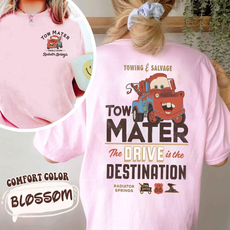 Two Sided Disney Pixar Cars Tow Mater Shirt, Radiator Springs Towing And Salvage Tee, Cars Land Outfit, Cars Movie Fan Gift image 2