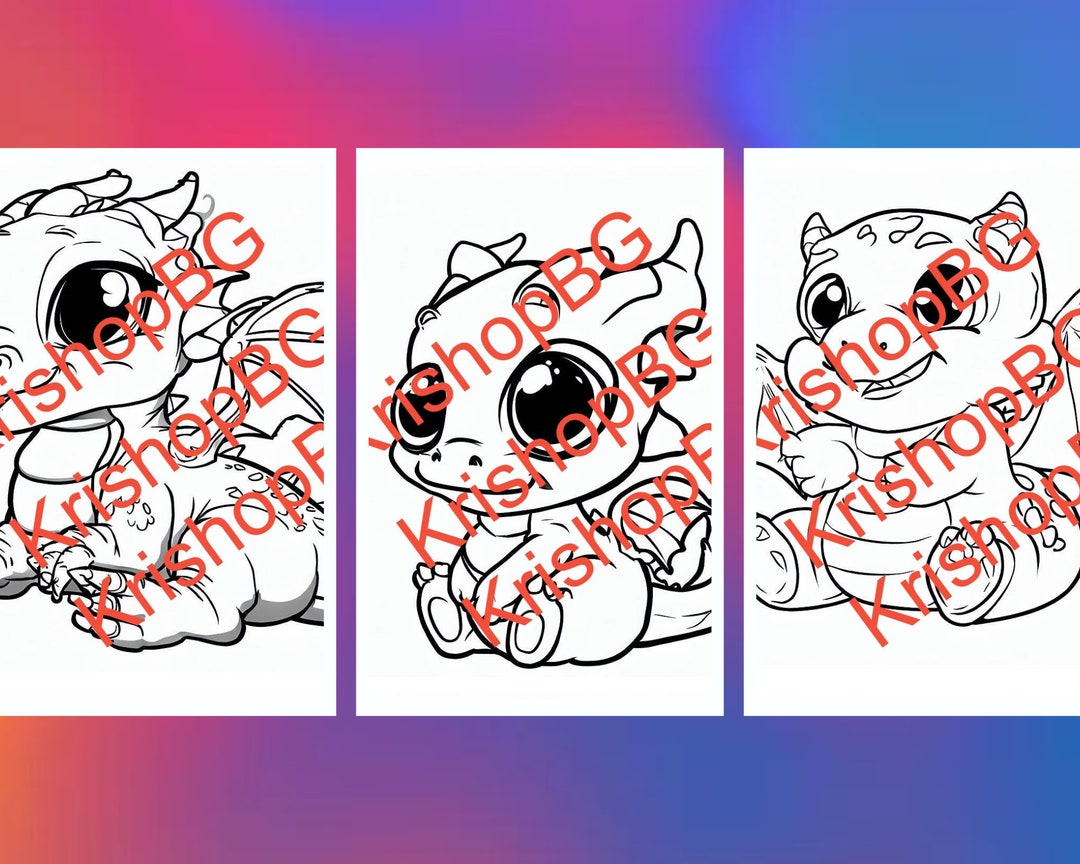 10 Baby Dragon Coloring Page Book, Adults+ Kids Simple - Fantasy