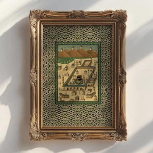 Arte islâmica vintage, Grande Mesquita, arte de parede de Cabala, arte de parede de Meca, decoração de mesquita, presente de casamento islâmico, presente de Nikkah.