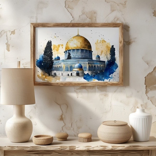 Islamische Kunst, Al Aqsa Moschee, Felsendom, Palästina, Aquarell, 300gsm Fine Art Papier, Arabisch Design.
