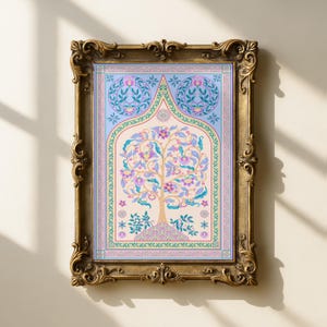 Pastel Tree of Life Print, Islamic Wall Art, Vintage Indian Art, Floral Print art, Folk art, living room decor, Bohemian Wall Art.