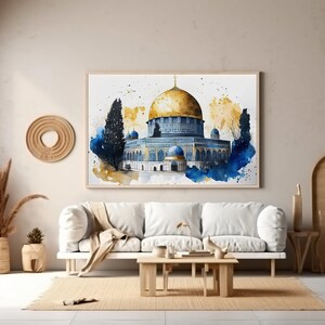Islamic Wall Art, Al Aqsa Mosque, Dome of the Rock, Palestine, 300gsm Fine Art Paper, Watercolor painting, Arabic design. image 6