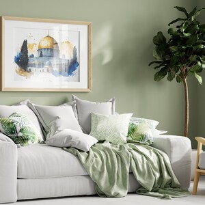 Islamic Wall Art, Al Aqsa Mosque, Dome of the Rock, Palestine, 300gsm Fine Art Paper, Watercolor painting, Arabic design. image 5