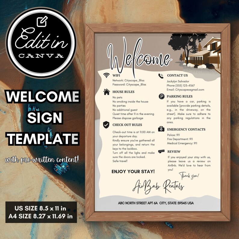 Welcome Sign for Short Term Rental Hosts, Editable Airbnb Template ...