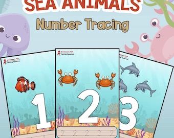 Number tracing and counting 1-10  activities , book , ebook , children’s book , early reading , worksheets , early learning , sea animals