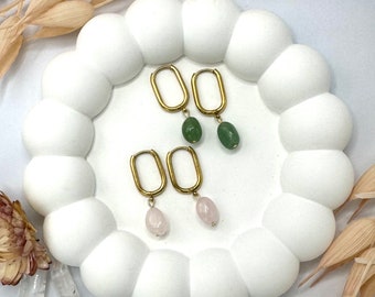 Ohrringe aus Edelstahl vergoldet mit grünem Aventurin oder Rosenquarz