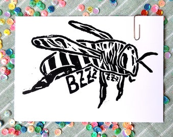 Linogravure abeille A6