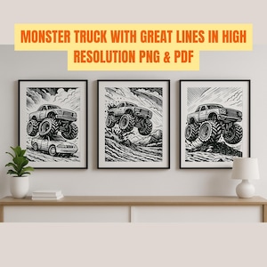 Paquete PNG de Monster Truck: Arte de líneas llamativas, para camisetas y pared (descarga digital)