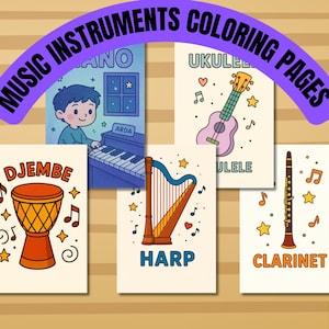 Musical Instruments Coloring Book: 20+ Preschool Activity Pages, Digital Download for Kids