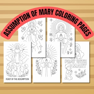 Assumption of Mary Coloring Pages | Catholic Feast of the Assumption Printable | Religious Virgin Mary Coloring Book for Kids & Adults