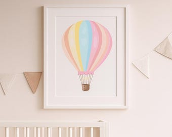 Pastel Hot Air Balloon Nursery Print: Whimsical Kids Room Decor (Digital Download)