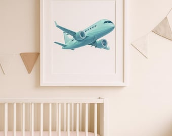 Blauwe vliegtuigkwekerij Art Print: luchtvaartreisthema (digitale download)