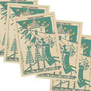 Set di 5 biglietti di Natale Jessie M King Arti e mestieri / Art Nouveau formato A6