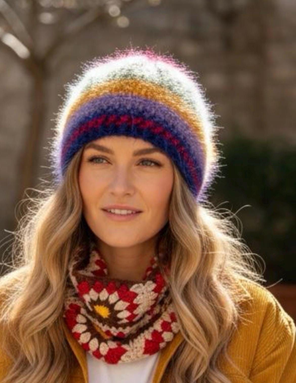 Crochet Colorful Yarn Beret, Winter Knit Hat for Women - Etsy display picture 1