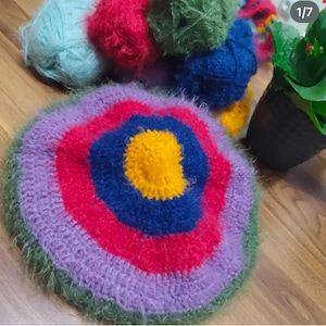 Crochet Colorful Beret Hat, With Special Multicolored Yarn For Women, Woman Winter Knit Hat, Winter beanie hat, Best useful gift for her