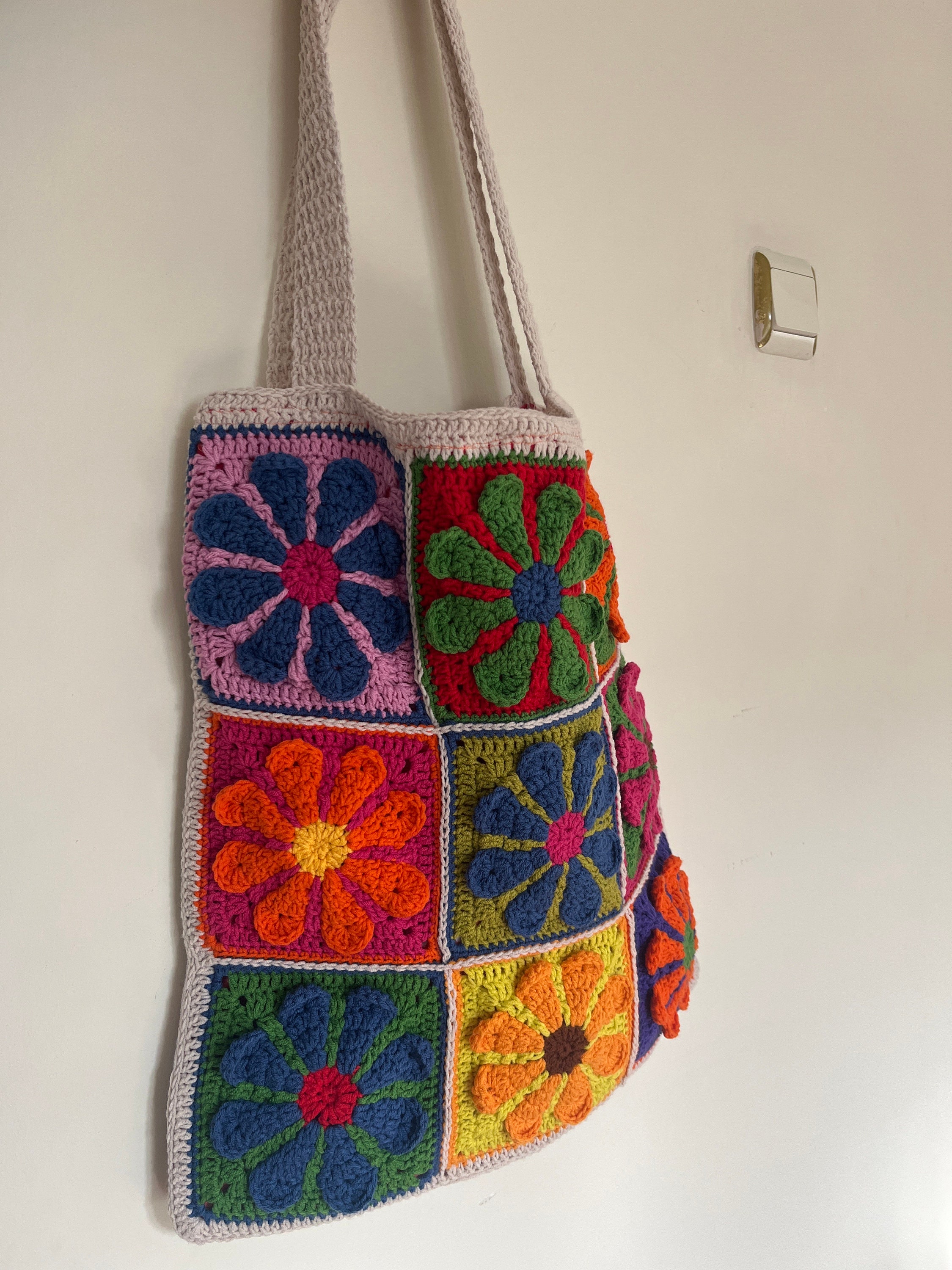 Crochet Daisy Bag,flower Tote Bag, Knit Flower Colorful Bag, Crochet ...