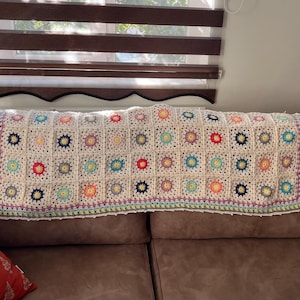 Floral Crochet Granny Square Blanket: Handmade Boho Afghan (44x47 in