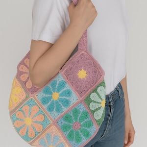 Handmade Crochet Daisy Bag: Boho Granny Square Tote