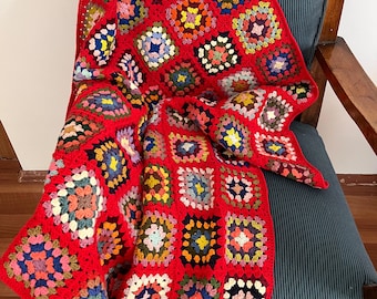 Handmade Crochet Granny Square Red Blanket Throw Afghan - Etsy