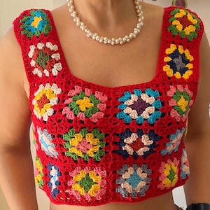 Crochet Granny Square Crop Top: Handmade Boho Festival Fashion