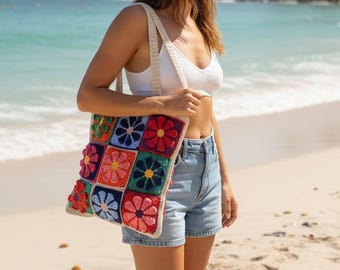 Crochet 3D  Daisy Bag: Granny Square Afghan Tote - Vintage Floral Purse