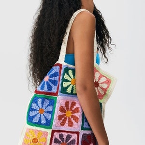 Crochet Daisy Bag,Flower Tote Bag, Knit Flower Colorful Bag, Crochet Purse,  Summer Beach Bag, Market Bag, Women's Bag, birthday gift