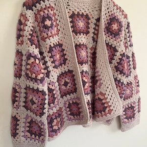 Crochet Granny Square Cardigan,Patchwork Knit Sweater,Crochet Jumper,Crochet Coat, Boho Style Handmade Sweater,women's Pink Jacket