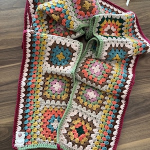 Handmade Crochet  SCARF, Granny Square women Scarf,Knit Scarf,Handmade Granny Square Crochet Scarf – Colorful Boho Vintage Women’s Scarf
