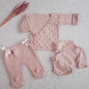 Newborn Crochet Cardigan Set for Girls | Knitted Toddler Sweater, Romper and Trousers with Booties | Coming Home Outfit | Baby Girl Pant Set