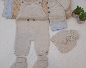 Newborn Knit Outfit 5pcs Set With Blanket, Cardigan, Romper, Hat and Booties Gift For Gender Reveal And Baby Shower Gift