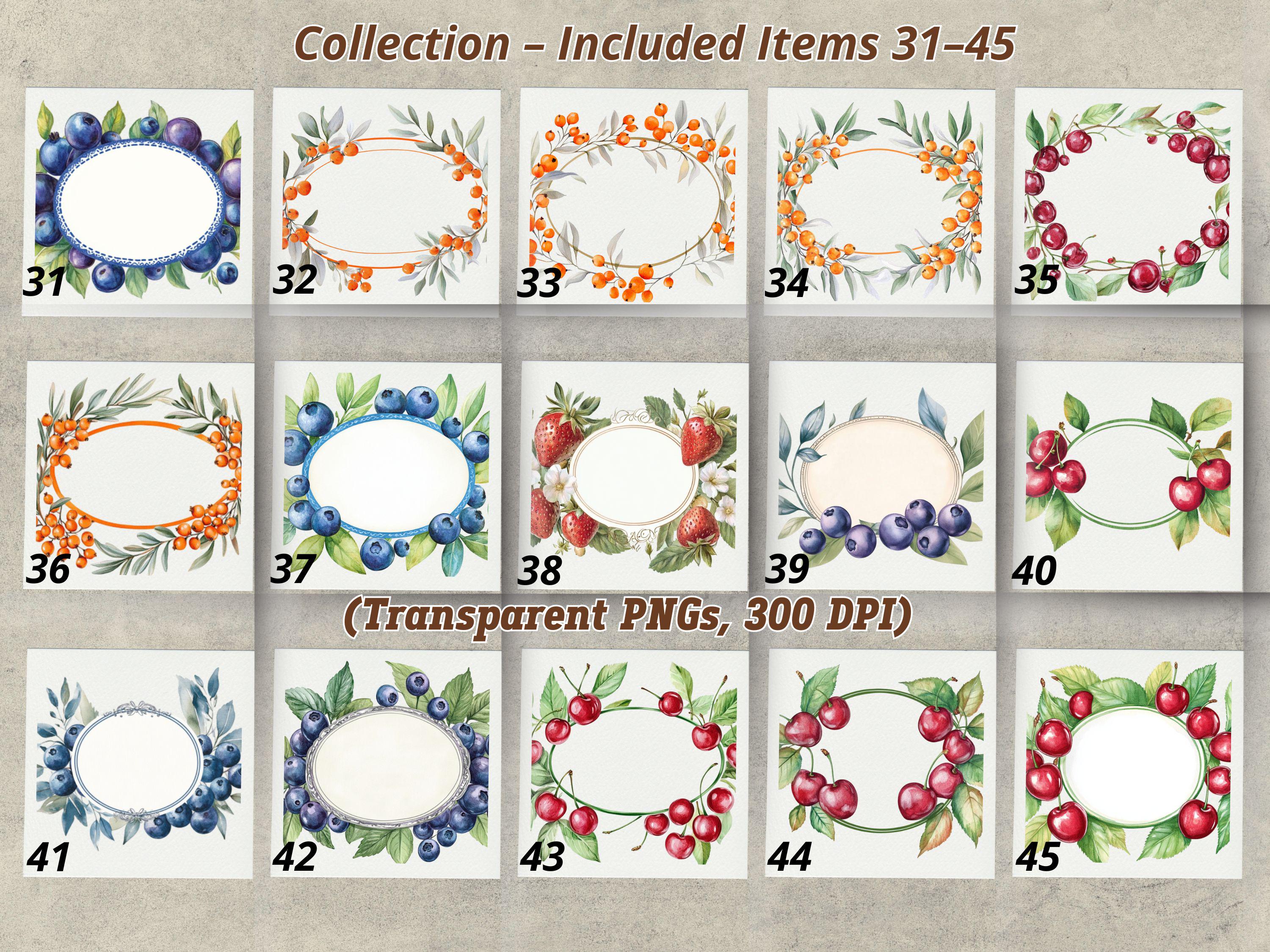Rustic Fruit Frames & Labels PNG Clipart, Watercolor Berries Wreaths ...
