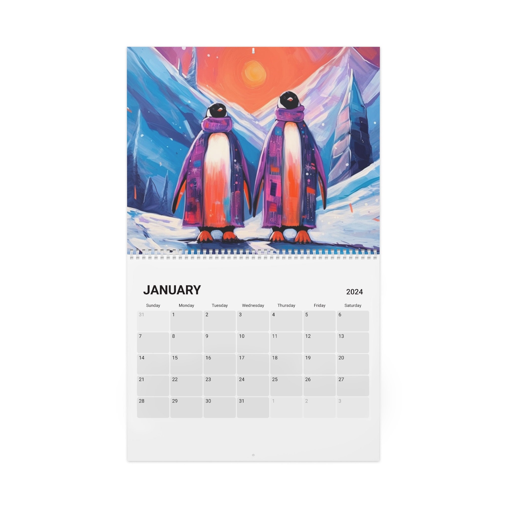 Cartoon Penguin Calendar 2024 Etsy Australia