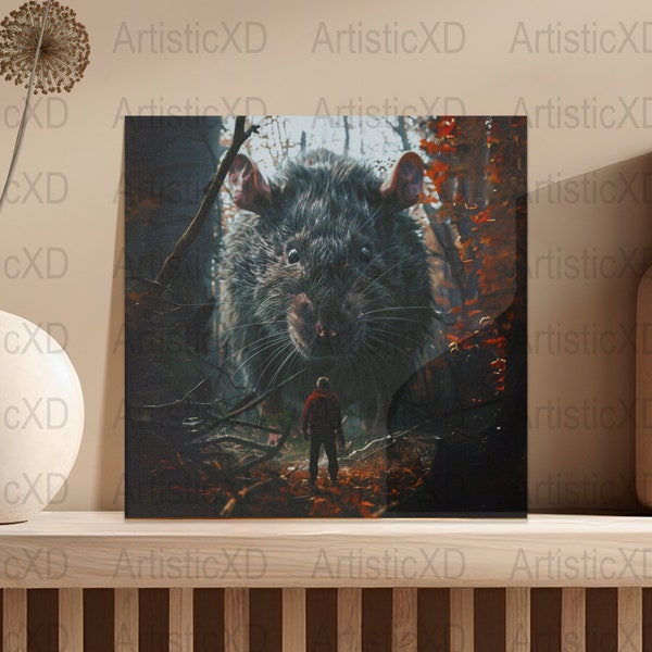Giant Rat Fantasy Art Tumbler, Surreal Forest Adventure Travel Mug, Unique Coffee Cup, Creative Gift for Fantasy Lovers