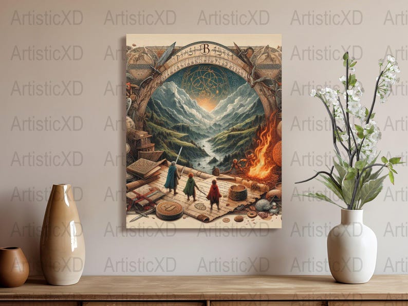 Fantasy Adventure Illustrated Poster, Epic Fantasy Wall Art, Fantasy