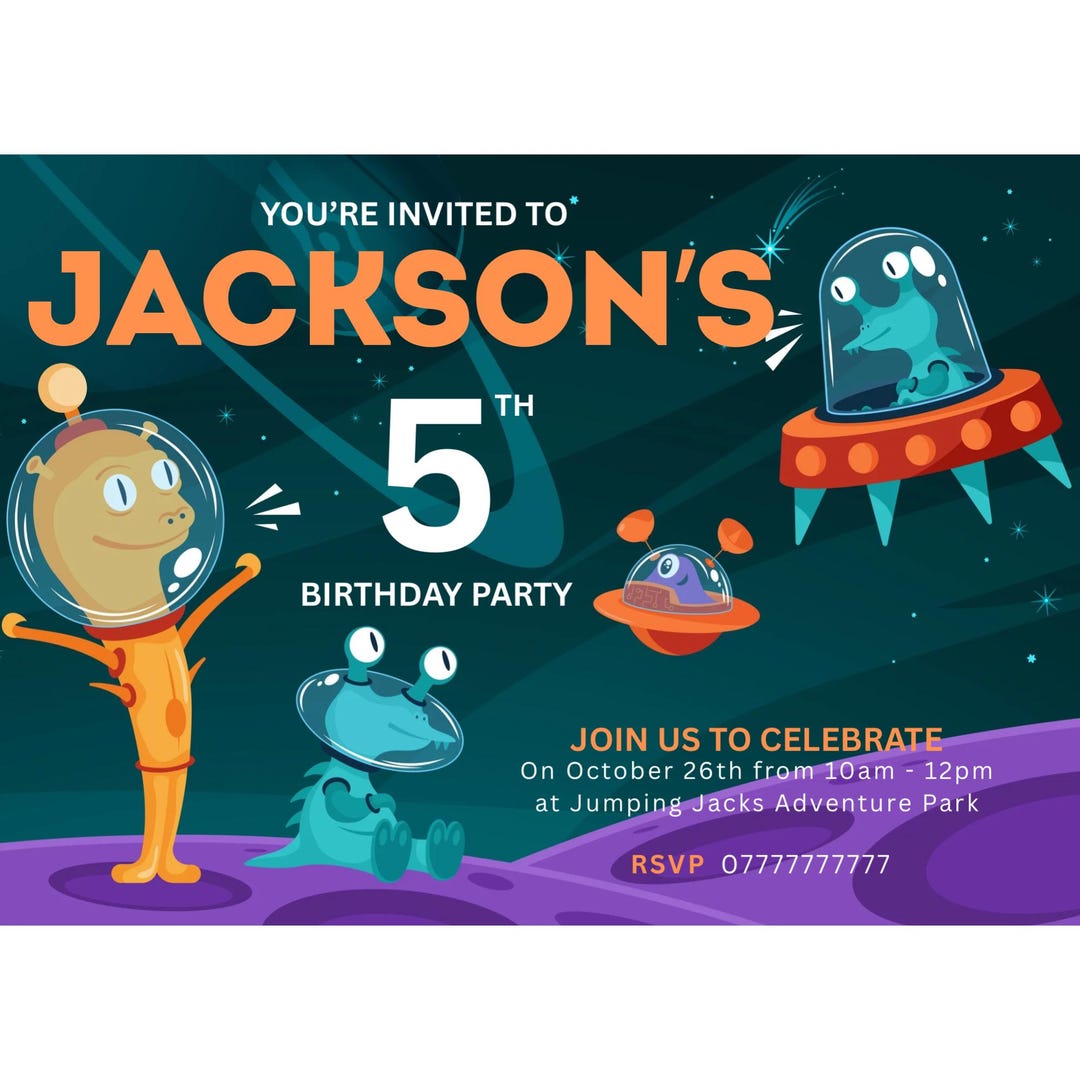 Alien Birthday Invitation | Space Party Template (digital Download) - Etsy