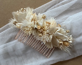 Peigne à cheveux en fleurs séchées, Mariage, Accessoire pour cheveux, Accessoire mariée, Peigne à chignon, Accessoire cheveux mariage