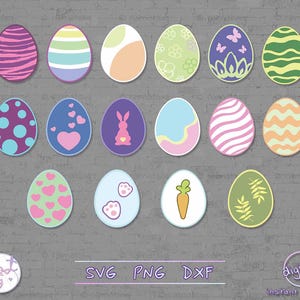 Lot d'oeufs de Pâques mignons, fichiers Svg pour Cricut, imprimable Png pour sublimation, fichiers Dxf, téléchargement numérique instantané, clipart Kawaii