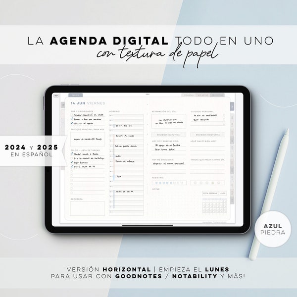 Agenda Digital 2024 & 2025, Planificador Digital en Español, Notabilidad Plantilla Goodnotes, Planificador iPad, Textura de Papel, Mejor Planificador Digital