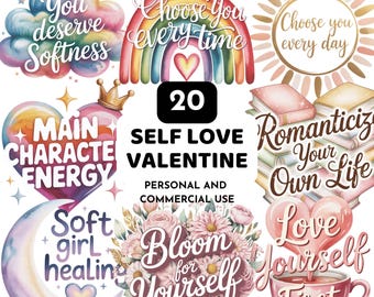 Self Love Affirmations Clipart, Healing Quotes, Soft Girl Positivity, Mental Health & Self Care PNG, Motivational Quotes Clipart
