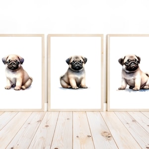 Pug Nursery Wall Art, Pug Pet Portrait, Pug Dog Print, Modern Pet Portrait, Puppy Nursery Print, Pug Home Decor, Pug Art for Kids Room