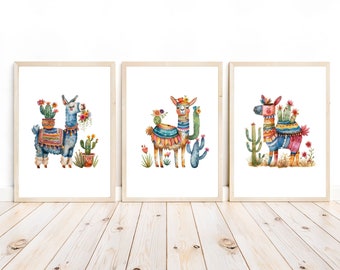 Decorazioni per la cameretta dei bambini con lama, dipinti con alpaca, decorazioni per la cameretta dei bambini in stile boho, stampe con alpaca per la cameretta dei bambini, decorazioni luminose e allegre per la cameretta dei bambini