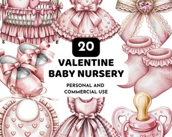 Pink Baby Nursery Clipart, Watercolor Baby Shower PNG (Digital Download)