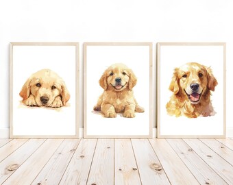 Puppy Nursery Portrait, Golden Retriever Poster, Golden Retriever Wall Art, Golden Retriever Decor, Puppy Art, Animal Home Decor