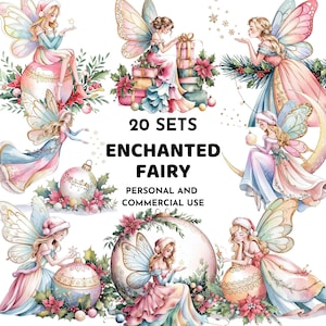 20 Christmas Fairy Clipart, Enchanted Winter Fairy, Fairy Christmas Ornament, Pastel Fairy Christmas PNG, Fairy Tale Holiday Decor