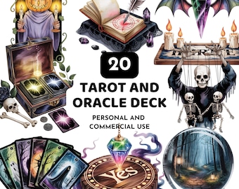 Tarot & Oracle Deck Clipart Bundle, Witchcraft PNG (Commercial Use)