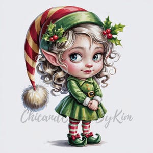 20 Christmas Elf Girl Clipart, Winter Elf Clipart, Santa's Helper JPG, Holiday Cartoon Character, Kids Christmas Printable, Holiday Kids Art