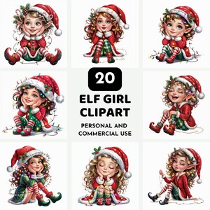 Elf Girl Clipart Set, Holiday Elf Design, Santa’s Helper Clipart, Xmas Sublimation Graphics, Christmas Character Clipart, Commercial Use