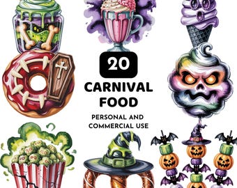 Clipart de comidas de carnaval assombradas, guloseimas assustadoras de Halloween em PNG