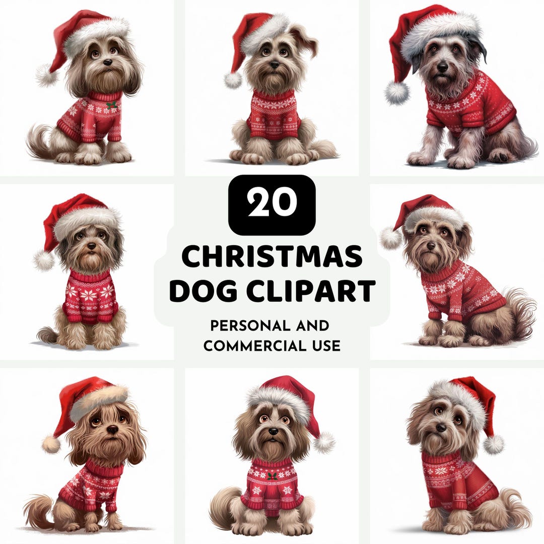 Christmas Puppy Clipart Bundle, Holiday Dog in Sweater (JPG, 300 DPI ...